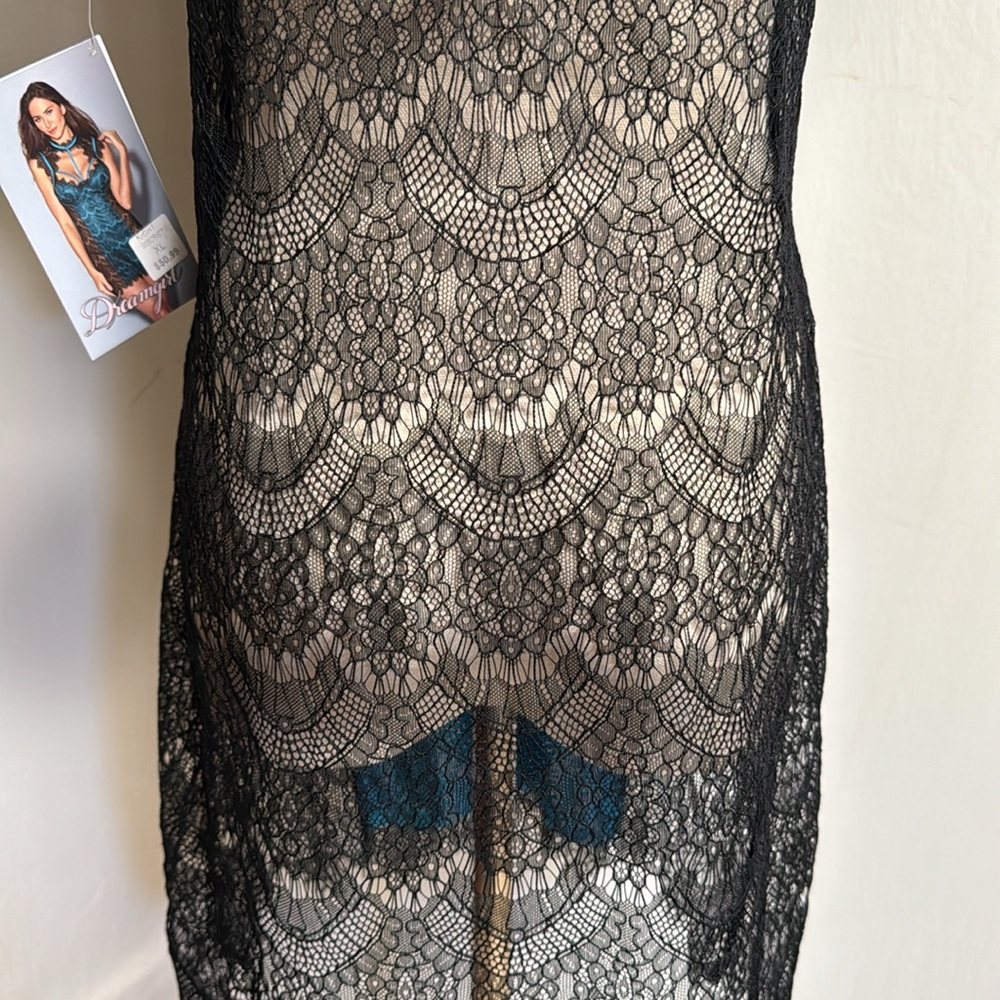 Dreamgirl Eyelash Lace Collared Blue & Black Chemise Size XL - Picture 8 of 16